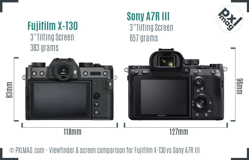 Fujifilm X-T30 vs Sony A7R III Screen and Viewfinder comparison