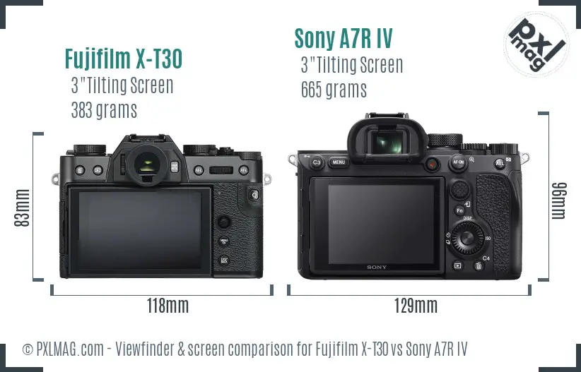 Fujifilm X-T30 vs Sony A7R IV Screen and Viewfinder comparison