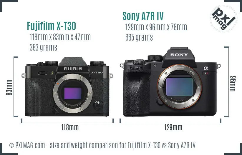 Fujifilm X-T30 vs Sony A7R IV size comparison