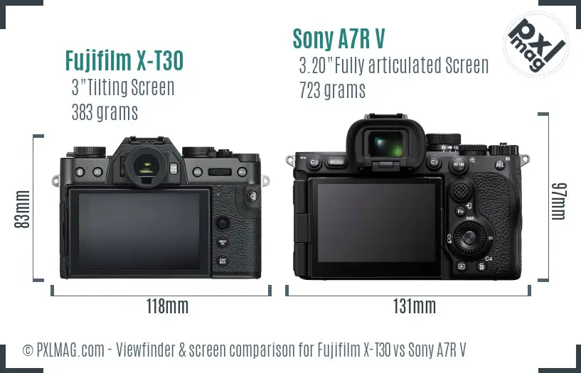 Fujifilm X-T30 vs Sony A7R V Screen and Viewfinder comparison