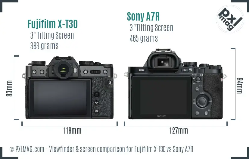 Fujifilm X-T30 vs Sony A7R Screen and Viewfinder comparison