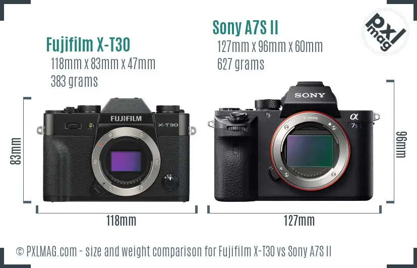 Fujifilm X-T30 vs Sony A7S II size comparison