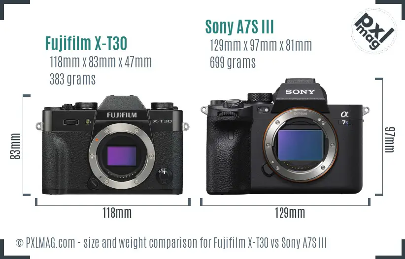 Fujifilm X-T30 vs Sony A7S III size comparison Fujifilm X-T30 vs Sony A7S III size comparison