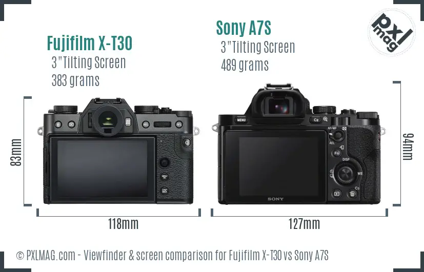 Fujifilm X-T30 vs Sony A7S Screen and Viewfinder comparison