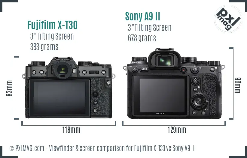 Fujifilm X-T30 vs Sony A9 II Screen and Viewfinder comparison