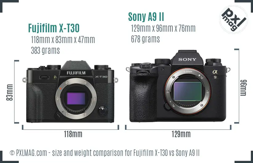 Fujifilm X-T30 vs Sony A9 II size comparison