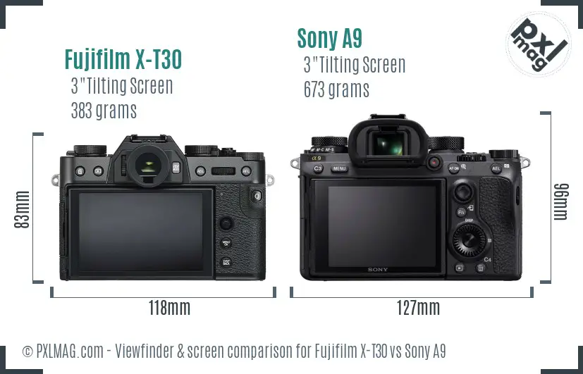 Fujifilm X-T30 vs Sony A9 Screen and Viewfinder comparison