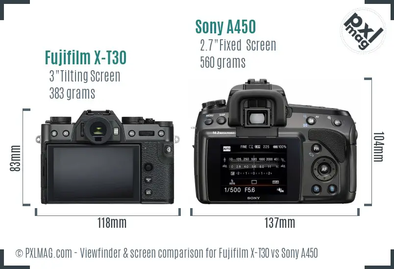 Fujifilm X-T30 vs Sony A450 Screen and Viewfinder comparison