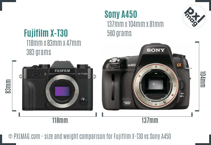 Fujifilm X-T30 vs Sony A450 size comparison