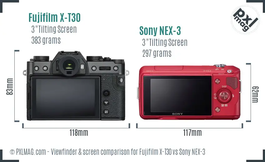 Fujifilm X-T30 vs Sony NEX-3 Screen and Viewfinder comparison