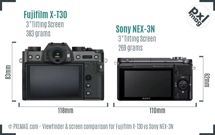Fujifilm X-T30 vs Sony NEX-3N Screen and Viewfinder comparison