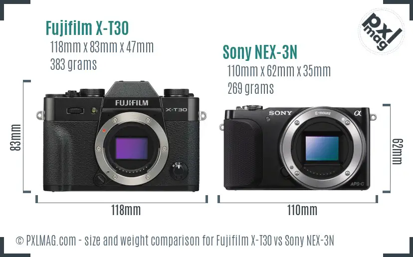 Fujifilm X-T30 vs Sony NEX-3N size comparison