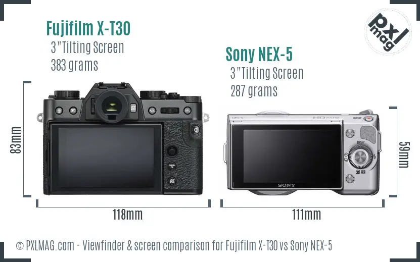 Fujifilm X-T30 vs Sony NEX-5 Screen and Viewfinder comparison