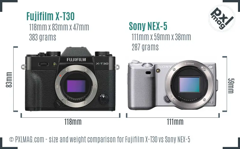 Fujifilm X-T30 vs Sony NEX-5 size comparison