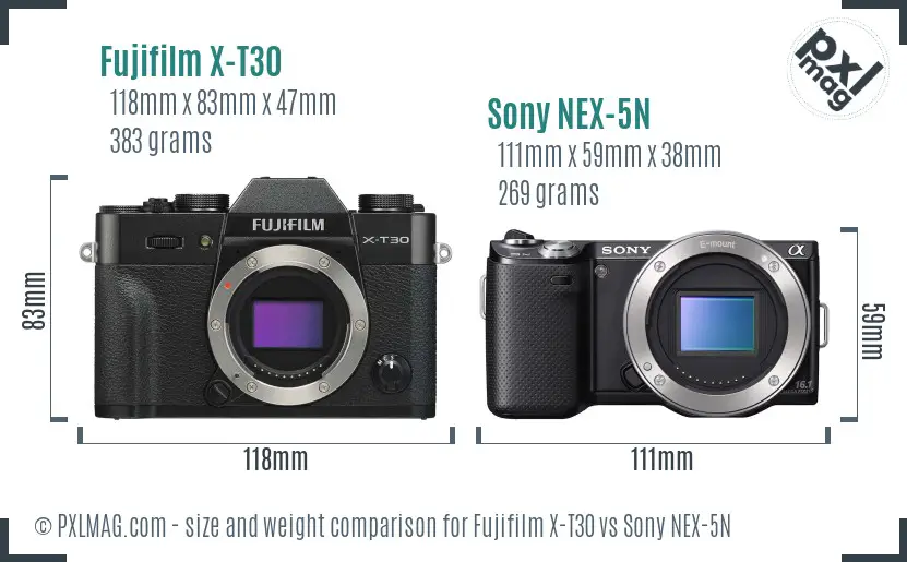 Fujifilm X-T30 vs Sony NEX-5N size comparison