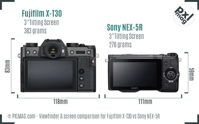 Fujifilm X-T30 vs Sony NEX-5R Screen and Viewfinder comparison