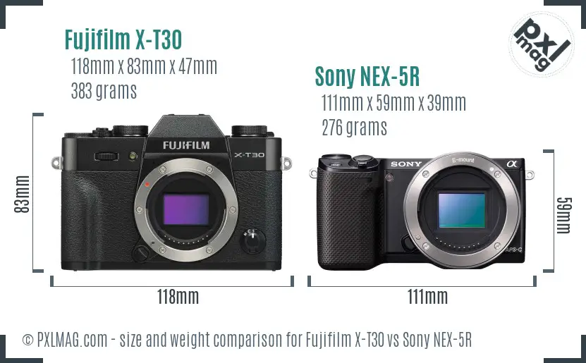 Fujifilm X-T30 vs Sony NEX-5R size comparison