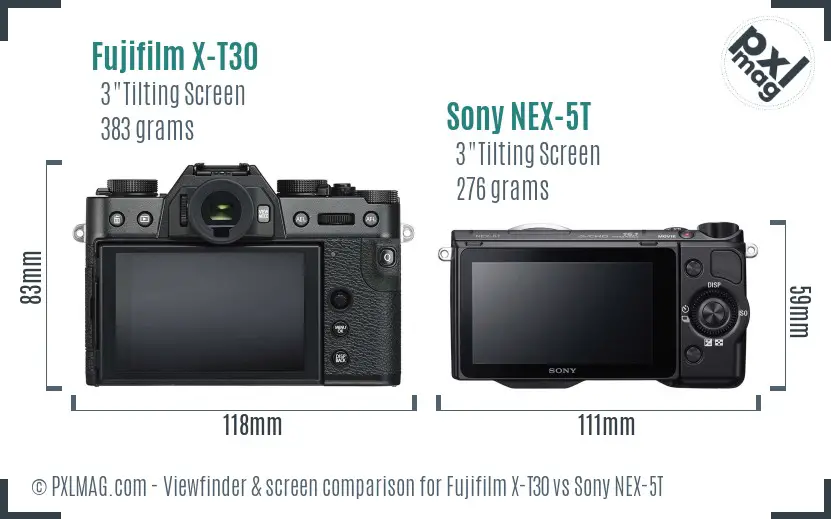 Fujifilm X-T30 vs Sony NEX-5T Screen and Viewfinder comparison