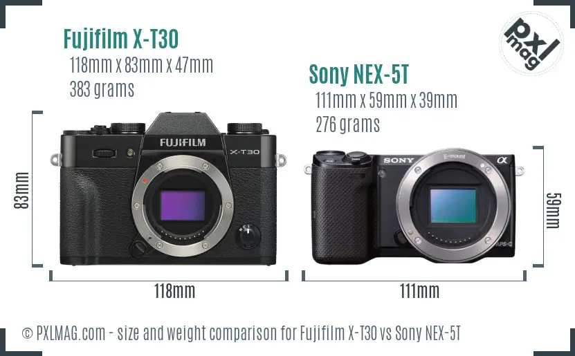 Fujifilm X-T30 vs Sony NEX-5T size comparison