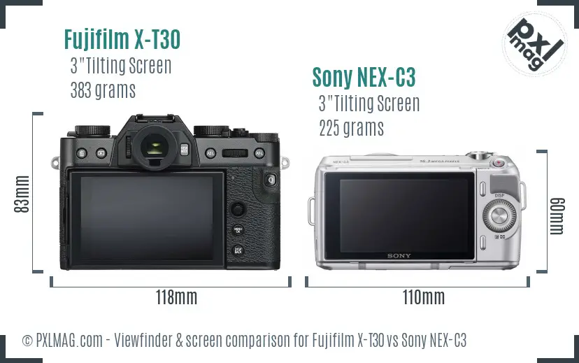 Fujifilm X-T30 vs Sony NEX-C3 Screen and Viewfinder comparison