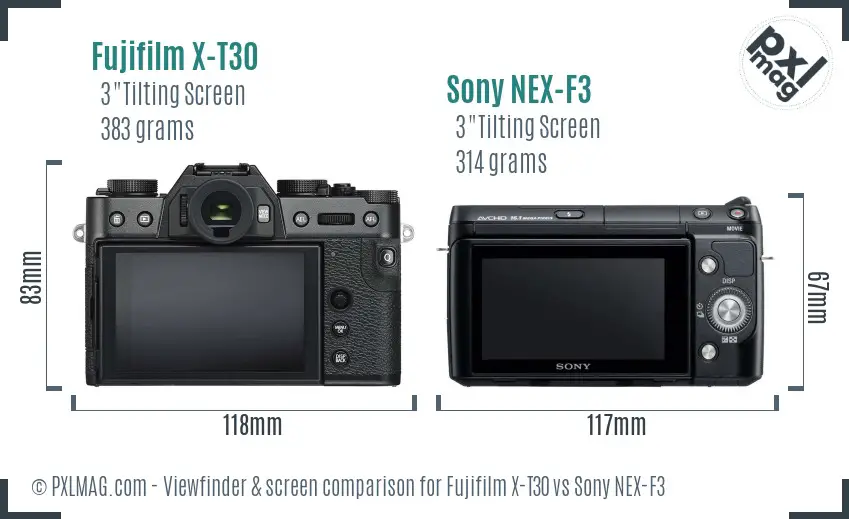 Fujifilm X-T30 vs Sony NEX-F3 Screen and Viewfinder comparison