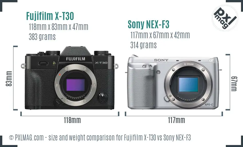 Fujifilm X-T30 vs Sony NEX-F3 size comparison