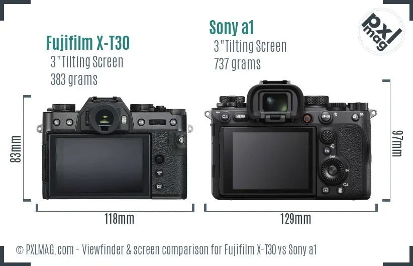 Fujifilm X-T30 vs Sony a1 Screen and Viewfinder comparison