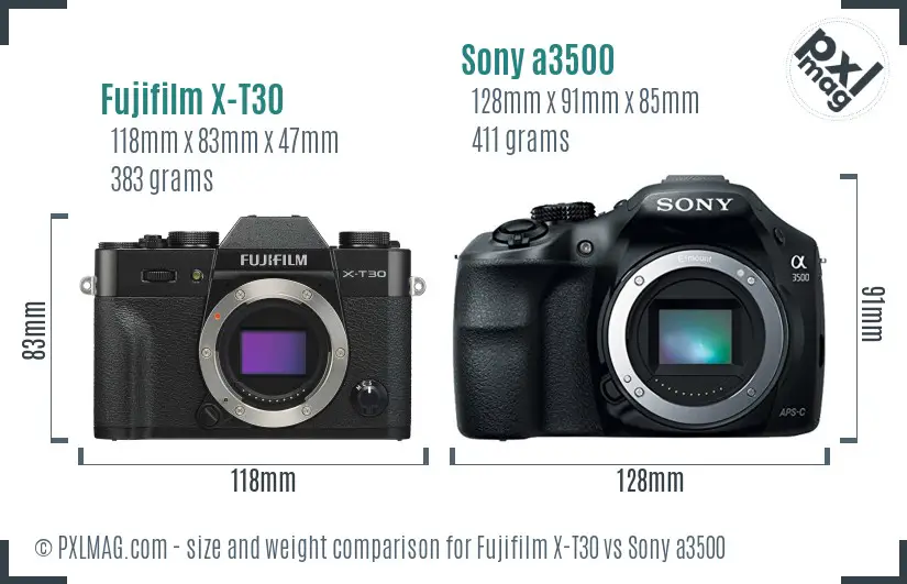Fujifilm X-T30 vs Sony a3500 size comparison
