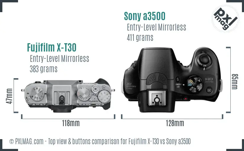Fujifilm X-T30 vs Sony a3500 top view buttons comparison