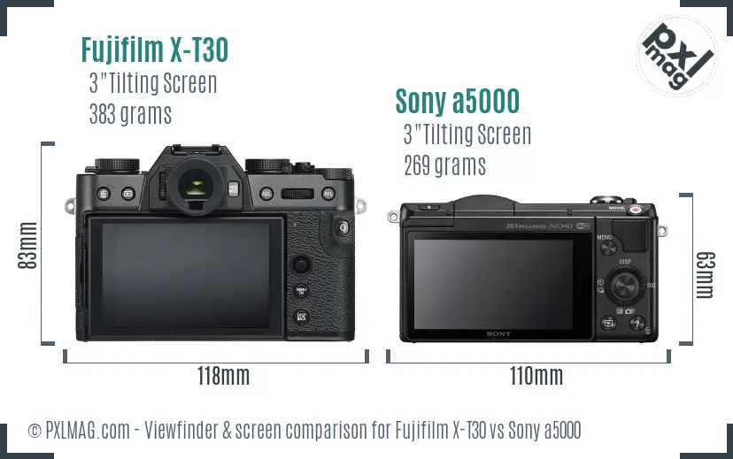 Fujifilm X-T30 vs Sony a5000 Screen and Viewfinder comparison