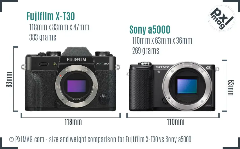 Fujifilm X-T30 vs Sony a5000 size comparison