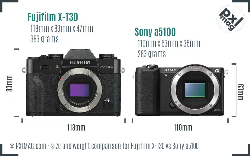 Fujifilm X-T30 vs Sony a5100 size comparison