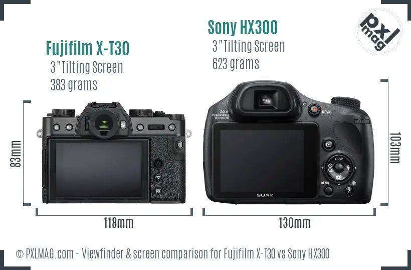 Fujifilm X-T30 vs Sony HX300 Screen and Viewfinder comparison