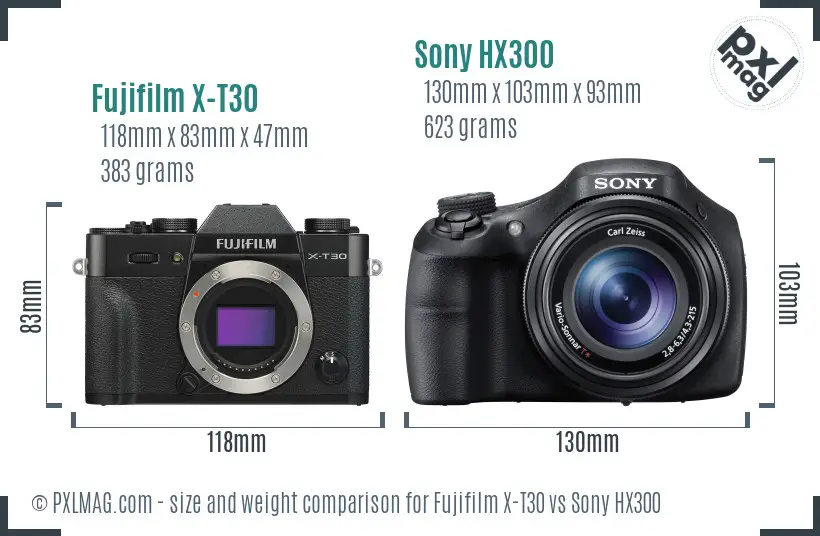 Fujifilm X-T30 vs Sony HX300 size comparison