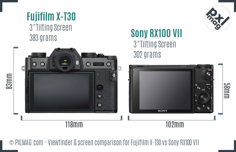 Fujifilm X-T30 vs Sony RX100 VII Screen and Viewfinder comparison