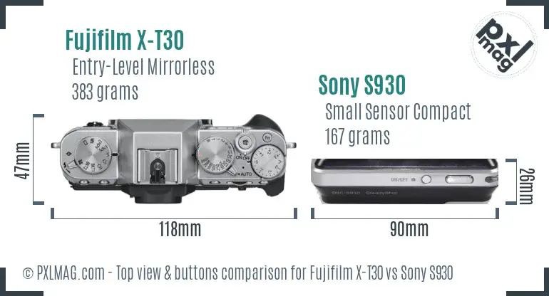 Fujifilm X-T30 vs Sony S930 top view buttons comparison