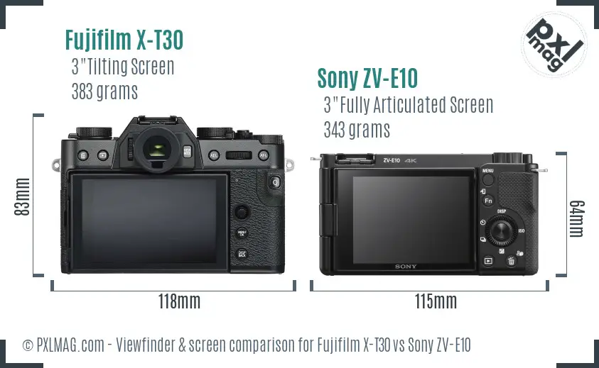 Fujifilm X-T30 vs Sony ZV-E10 Screen and Viewfinder comparison