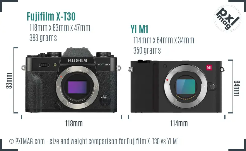 Fujifilm X-T30 vs YI M1 size comparison
