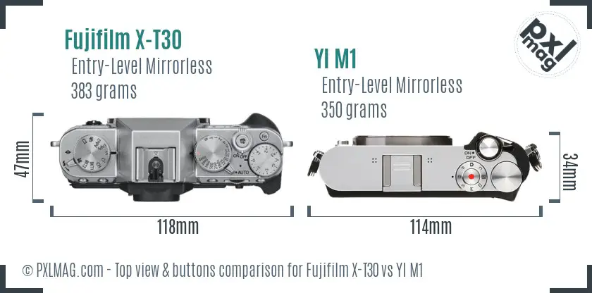 Fujifilm X-T30 vs YI M1 top view buttons comparison