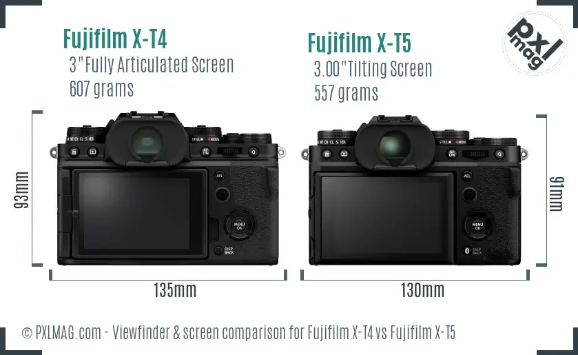 Fujifilm X-T4 vs Fujifilm X-T5 Screen and Viewfinder comparison