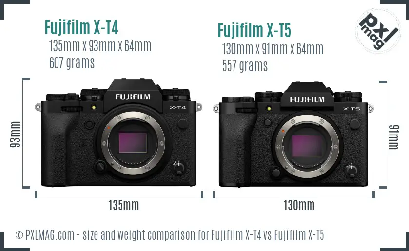 Fujifilm X-T4 vs Fujifilm X-T5 size comparison