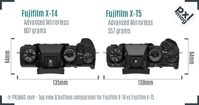 Fujifilm X-T4 vs Fujifilm X-T5 top view buttons comparison