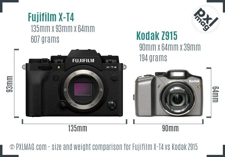 Fujifilm X-T4 vs Kodak Z915 size comparison