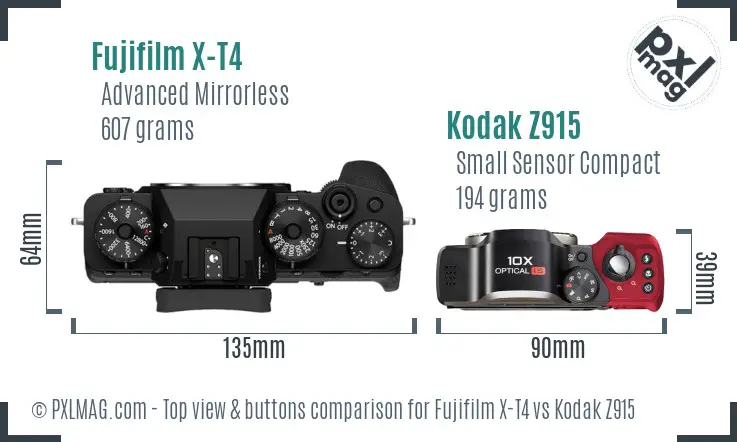 Fujifilm X-T4 vs Kodak Z915 top view buttons comparison