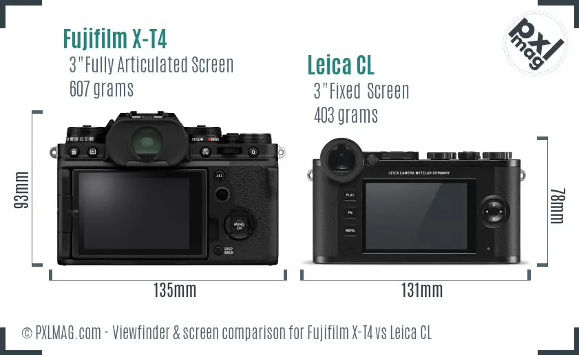 Fujifilm X-T4 vs Leica CL Screen and Viewfinder comparison