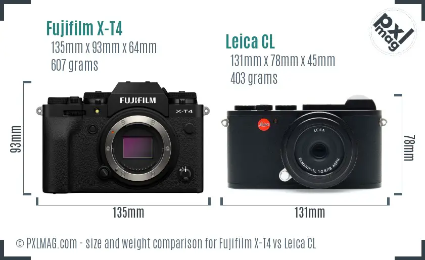 Fujifilm X-T4 vs Leica CL size comparison