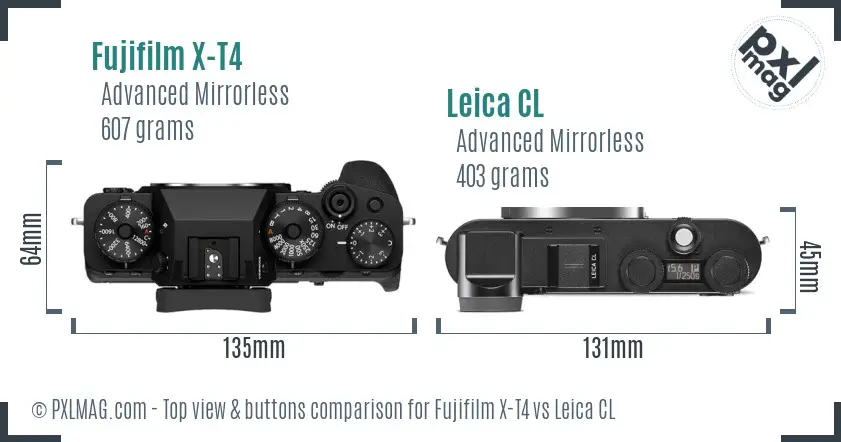 Fujifilm X-T4 vs Leica CL top view buttons comparison