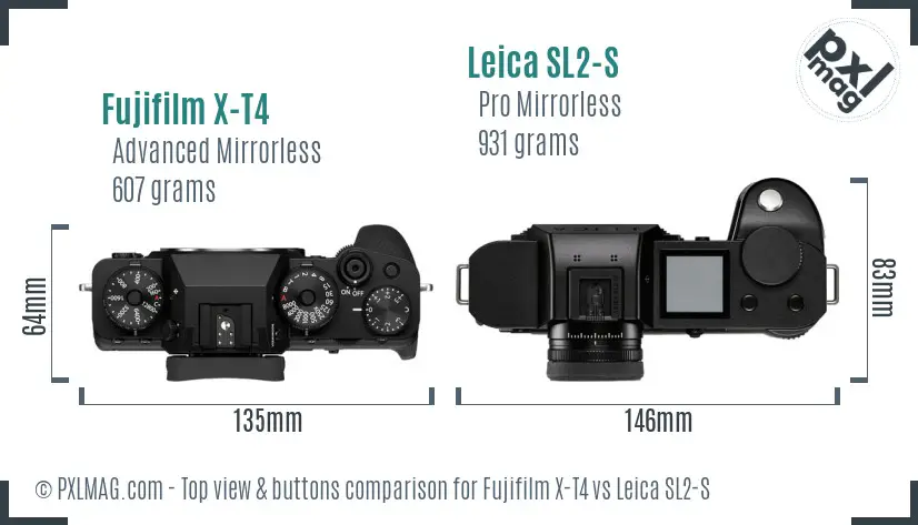 Fujifilm X-T4 vs Leica SL2-S top view buttons comparison