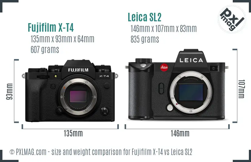 Fujifilm X-T4 vs Leica SL2 size comparison