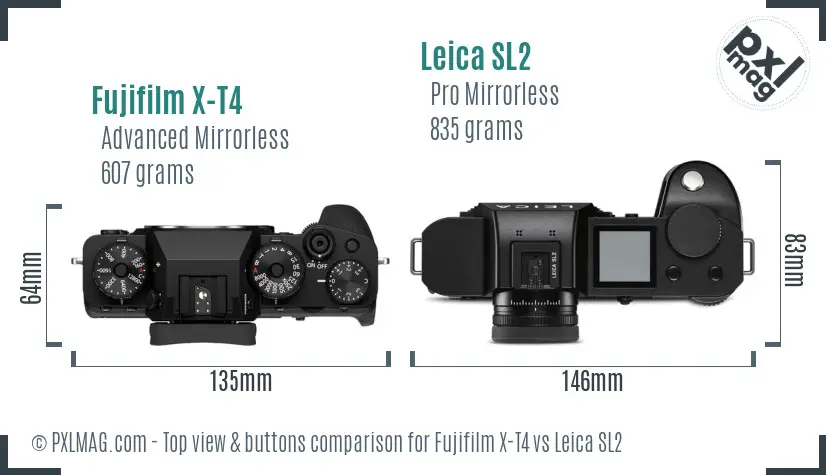 Fujifilm X-T4 vs Leica SL2 top view buttons comparison